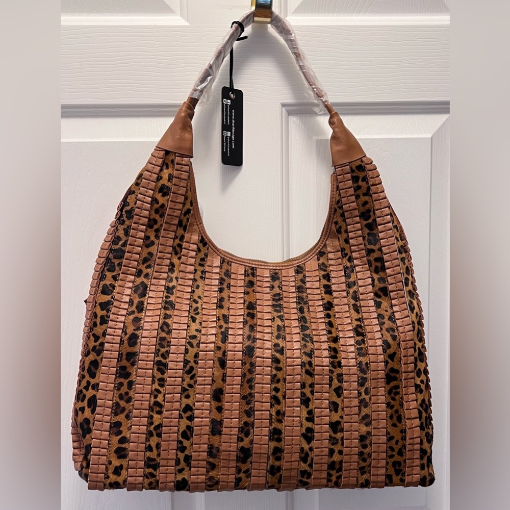 Women’s Sharif Haircalf & Leopard Stripped Collage Soft Hobo Purse & Duster Bag